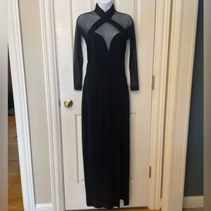 Vintage Lillie Rubin Black Mesh Illusion Neckline Long Sleeve Maxi Dress Size M